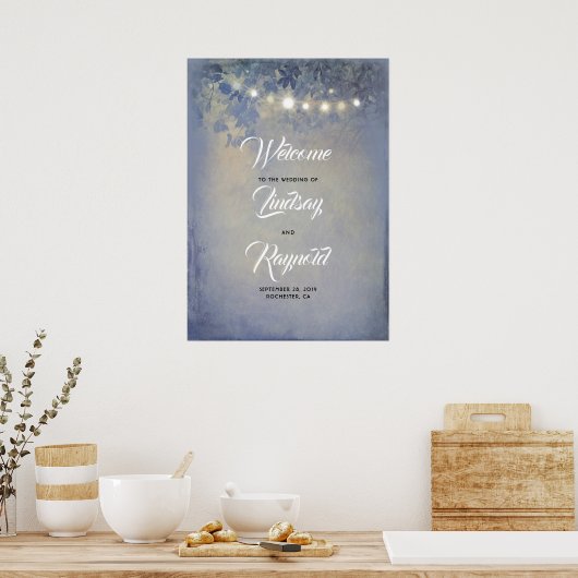Dusty Blue Rustic Garden Weddenschap Welkomstbord Poster (Keuken)
