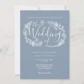 Dusty Blue Rustic handgetekende Floral Script Wedd Kaart (Voorkant)