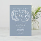Dusty Blue Rustic handgetekende Floral Script Wedd Kaart (Staand voorkant)