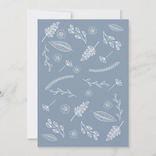 Dusty Blue Rustic handgetekende Floral Script Wedd Kaart (Achterkant)