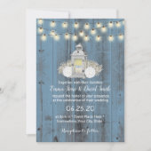 Dusty Blue Rustic Lantern & String Lights Wedding Kaart (Voorkant)