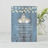 Dusty Blue Rustic Lantern & String Lights Wedding Kaart (Staand voorkant)