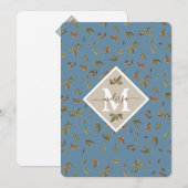 Dusty Blue Rustic Leaves Monogrammed Note Card Bedankkaart (Voorkant / Achterkant)