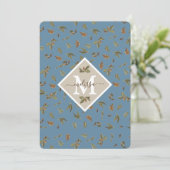 Dusty Blue Rustic Leaves Monogrammed Note Card Bedankkaart (Staand voorkant)