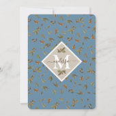 Dusty Blue Rustic Leaves Monogrammed Note Card Bedankkaart (Voorkant)