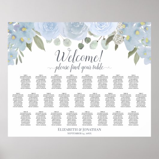 Dusty Blue Rustic Rozen 25 Tabel Zitkuur Poster (Voorkant)