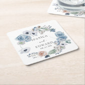 Dusty Blue Rustic Wedding Floral Kartonnen Onderzetters (Schuin)