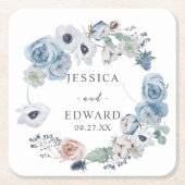 Dusty Blue Rustic Wedding Floral Kartonnen Onderzetters (Voorkant)