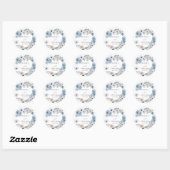  Dusty Blue Rustic Wedding Floral Ronde Sticker (Vel)