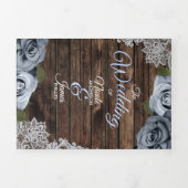 Dusty Blue Rustic Wood Drivoudig Wedding Programme Drieluik Uitnodiging (Cover)