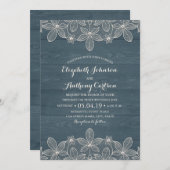 Dusty Blue Rustic Wood Lace en Pearls Wedding Kaart (Voorkant / Achterkant)