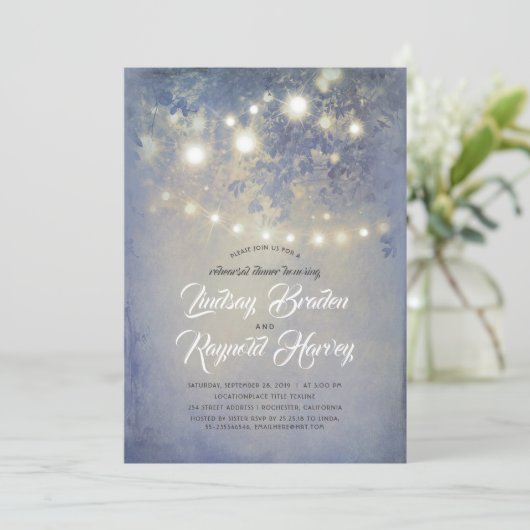 Dusty Blue rustieke landelijke repetitie diner Kaart (Staand voorkant)