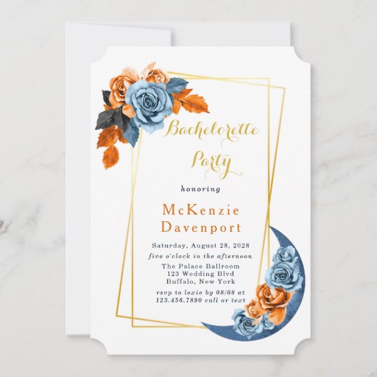 Dusty Blue & Rusty Peony Floral Bachelorette Party Kaart (Voorkant)