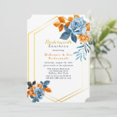 Dusty Blue & Rusty Peony Floral Bridesmaids Lunch Kaart (Staand voorkant)