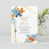 Dusty Blue & Rusty Peony Floral Brunch en Bubble Kaart (Staand voorkant)