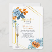 Dusty Blue & Rusty Peony Floral Brunch en Bubble Kaart (Voorkant)