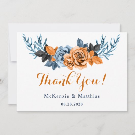 Dusty Blue & Rusty Peony Floral Hartelijk dank voo Kaart (Voorkant)