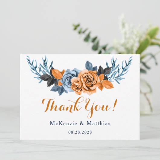 Dusty Blue & Rusty Peony Floral Hartelijk dank voo Kaart (Staand voorkant)