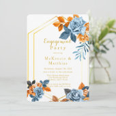 Dusty Blue & Rusty Peony Gold Engagement Party Kaart (Staand voorkant)