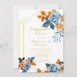 Dusty Blue & Rusty Peony Gold Engagement Party Kaart