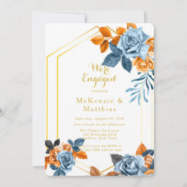 Dusty Blue & Rusty Peony Gold Engagement Party Kaart