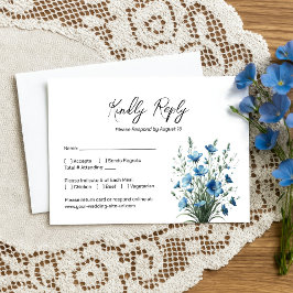 Dusty Blue & Sage Boho Chic Wildflowers Huwelijk RSVP Kaartje