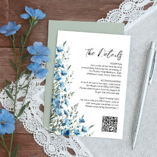 Dusty Blue & Sage Boho Wilde Bloemen QR-code Detai Informatiekaartje