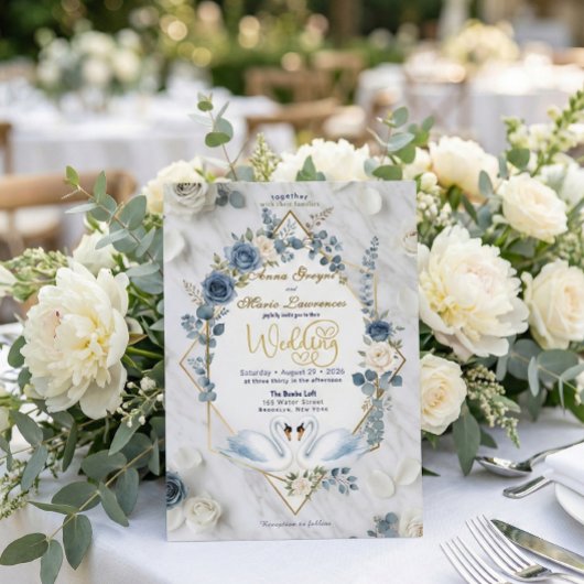 Dusty Blue Sage & Cream Geometric Wedding Kaart