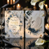 Dusty Blue Sage & Cream Geometric Wedding Kaart