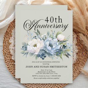 Dusty Blue Sage Green 40th Jubileum Kaart
