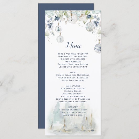 Dusty Blue Sage Green Bloemen Sneeuw Wereldbol Orn Menu (Voorkant / Achterkant)