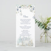 Dusty Blue Sage Green Bloemen Sneeuw Wereldbol Orn Menu (Staand voorkant)