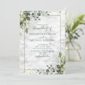 Dusty Blue Sage Green Botanical Greenery Wedding Kaart (Staand voorkant)