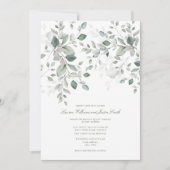 Dusty Blue Sage Green Botanical Script Weddenschap Kaart (Voorkant)