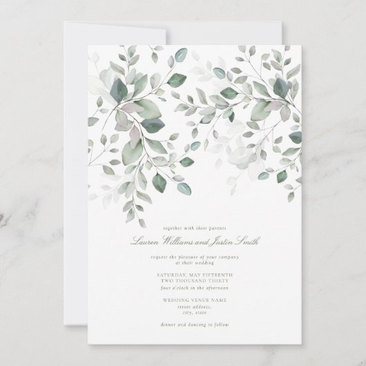 Dusty Blue Sage Green Botanical Script Weddenschap Kaart (Voorkant)