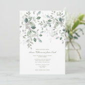 Dusty Blue Sage Green Botanical Script Weddenschap Kaart (Staand voorkant)
