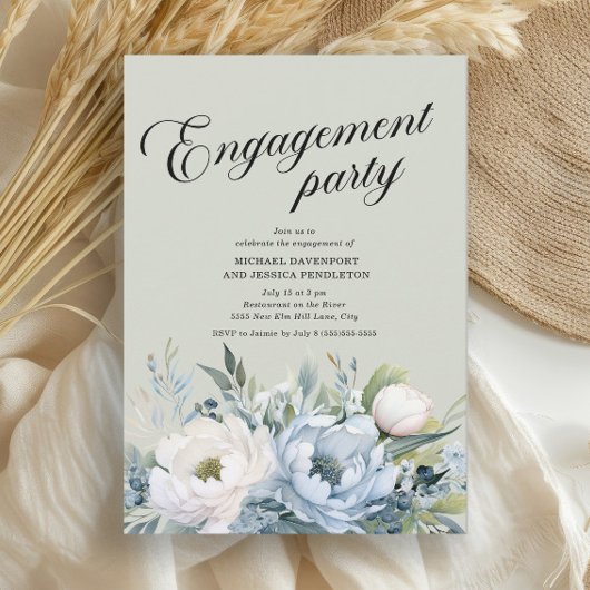 Dusty Blue Sage Green Engagement Party Kaart
