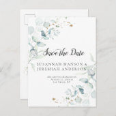 Dusty Blue Sage Green Eucalyptus Bewaar de datum | Aankondigingskaart (Voorkant / Achterkant)