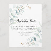 Dusty Blue Sage Green Eucalyptus Bewaar de datum | Aankondigingskaart (Voorkant)