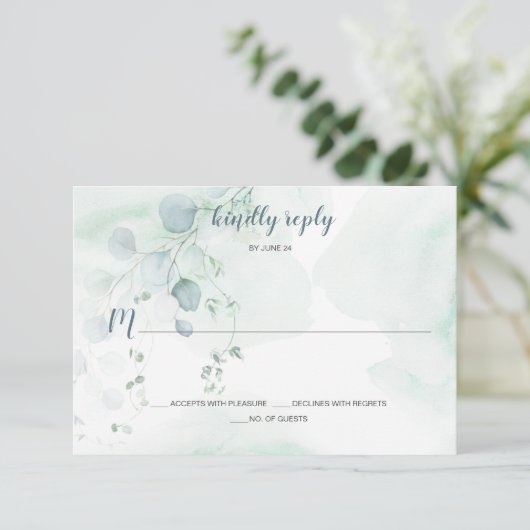 Dusty Blue & Sage Green Eucalyptus Botanical RSVP (Staand voorkant)