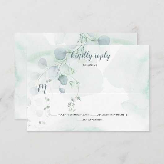 Dusty Blue & Sage Green Eucalyptus Botanical RSVP (Voorkant / Achterkant)