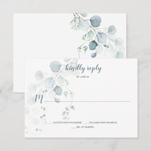 Dusty Blue & Sage Green Eucalyptus Botanical RSVP Kaartje (Voorkant / Achterkant)
