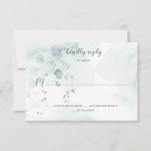 Dusty Blue & Sage Green Eucalyptus Botanical RSVP Kaartje (Voorkant)