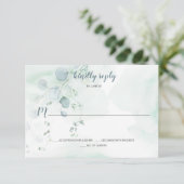 Dusty Blue & Sage Green Eucalyptus Botanical RSVP Kaartje (Staand voorkant)