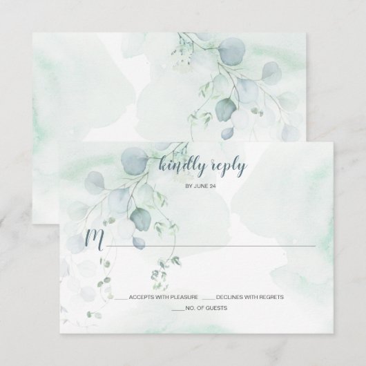 Dusty Blue & Sage Green Eucalyptus Botanical RSVP Kaartje (Voorkant / Achterkant)
