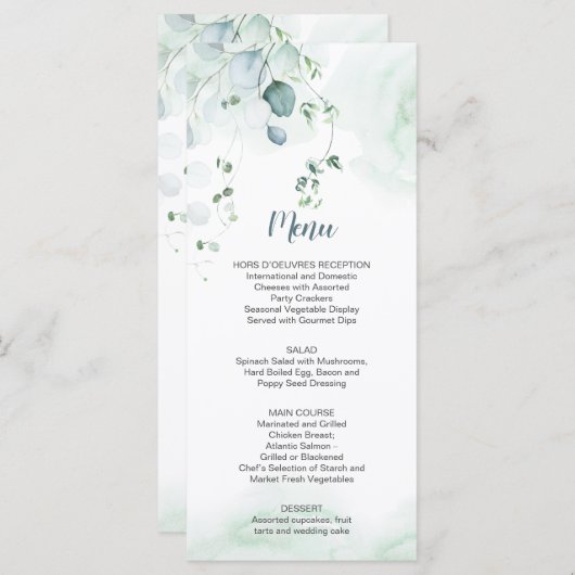 Dusty Blue Sage Green Eucalyptus Botanical Weddens Menu (Voorkant / Achterkant)