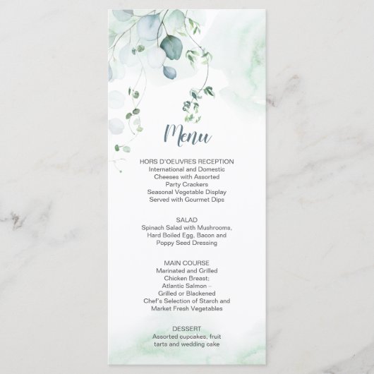 Dusty Blue Sage Green Eucalyptus Botanical Weddens Menu (Voorkant)