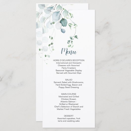 Dusty Blue Sage Green Eucalyptus Botanical Weddens Menu (Voorkant / Achterkant)