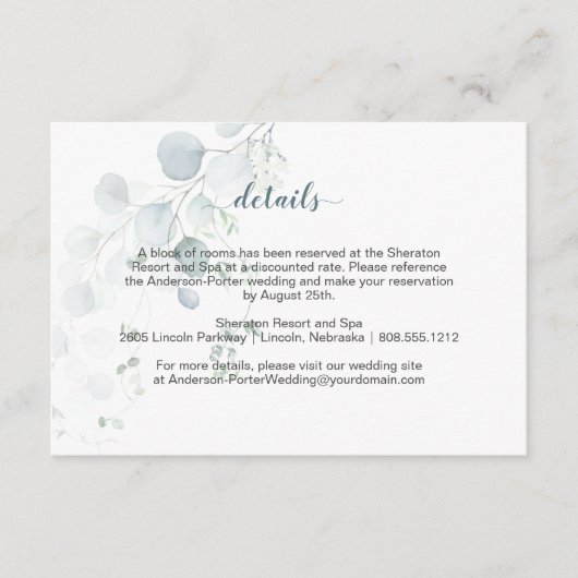 Dusty Blue & Sage Green Eucalyptus Enclosure-kaart Informatiekaartje (Voorkant)