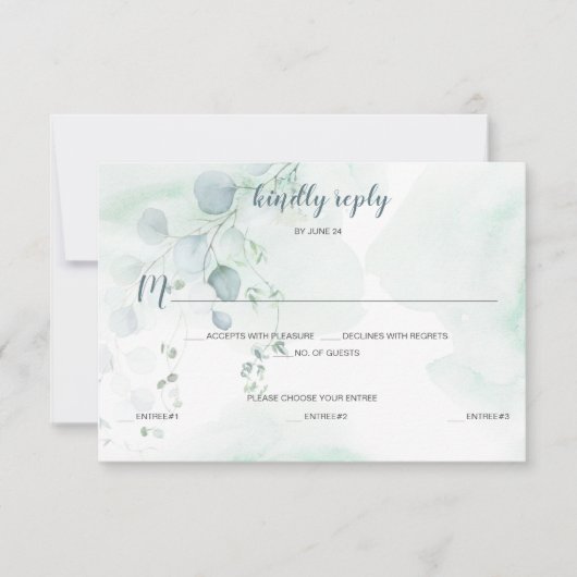 Dusty Blue & Sage Green Eucalyptus Maaltijdselecti RSVP Kaartje (Voorkant)